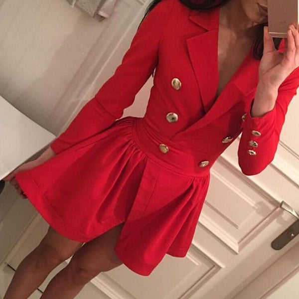 Mini Winter Dress with V Neck