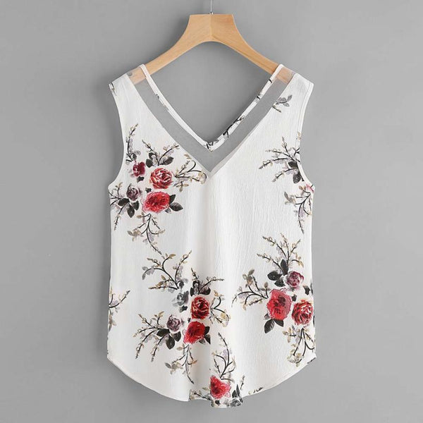 Free Ostrich Women Chiffon Shirt Floral Casual Sleeveless Blouse 2018 summer tops  Fashion D10