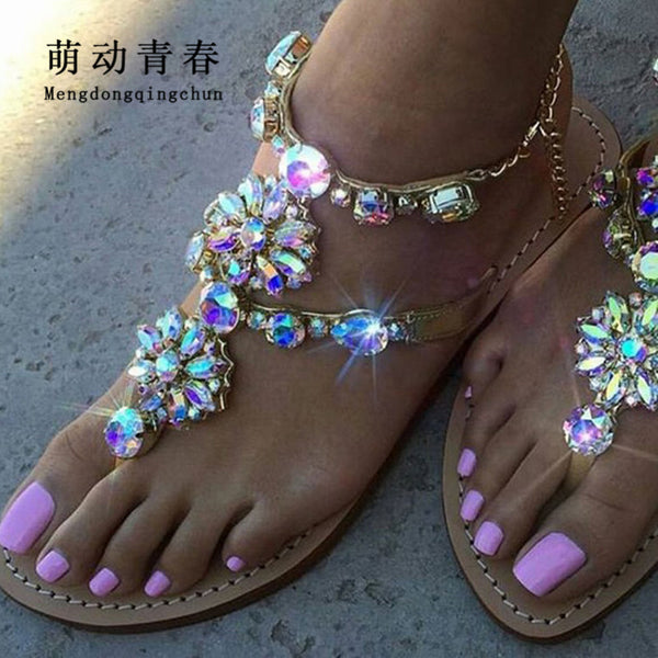 2018 Woman Sandals Women Shoes Rhinestones Chains