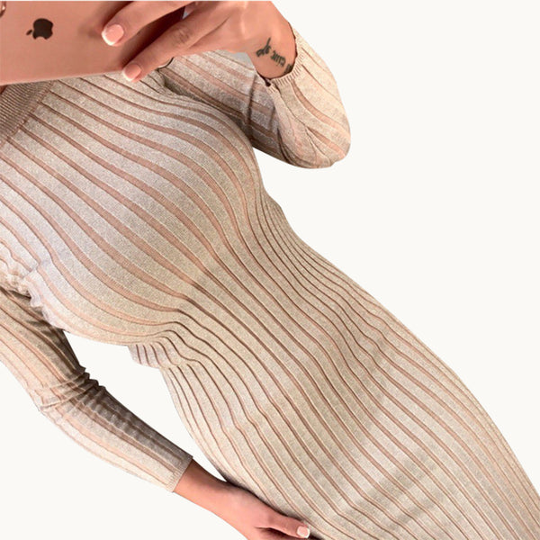 Long Sleeved O-Necked Sweater Dress