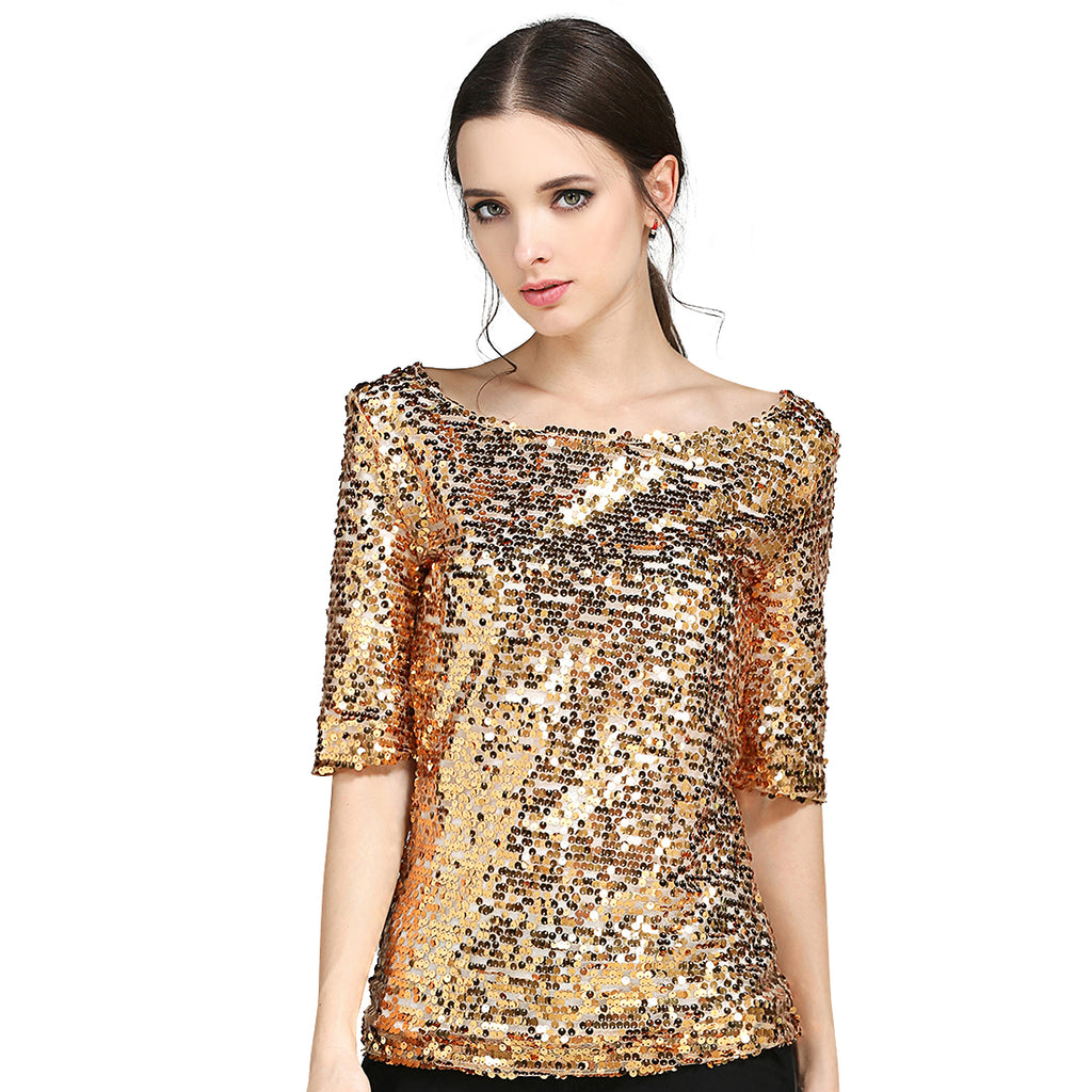 Sequin Embroidered Half-Sleeved Blouse