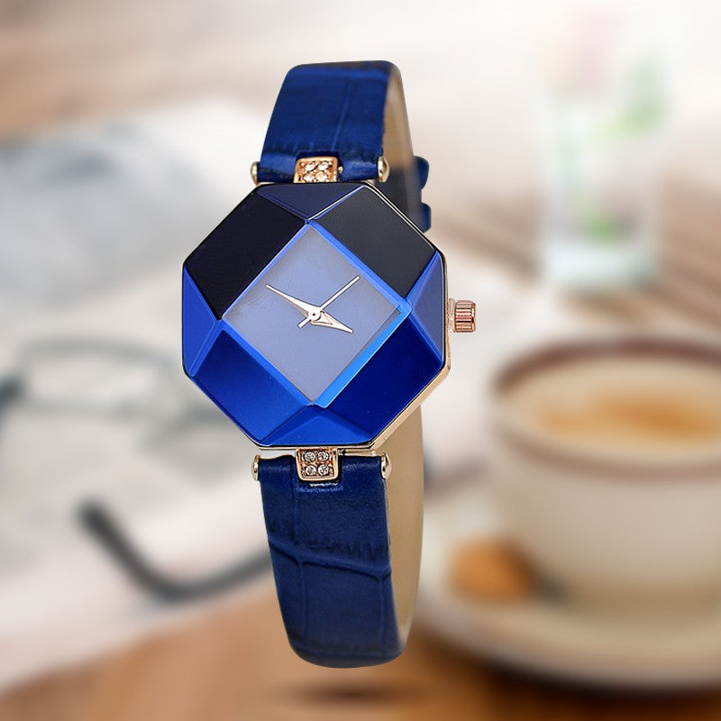 Geometry Shaped Crystal Leather Wristwatch