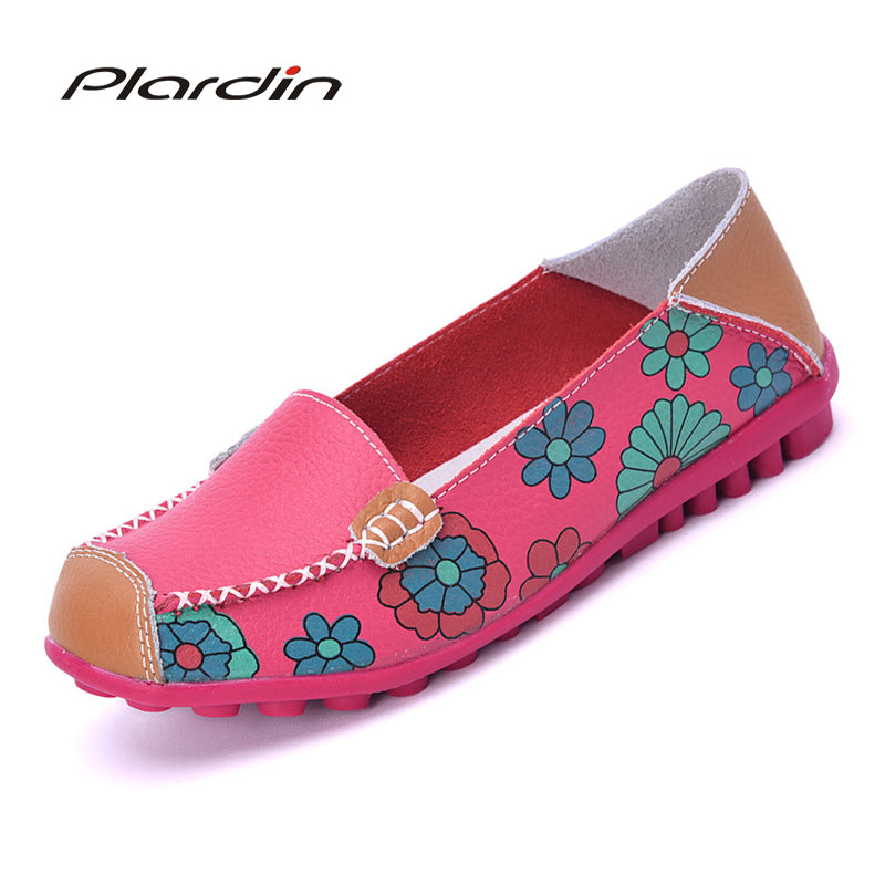 Flower Printed  Leather Shoes