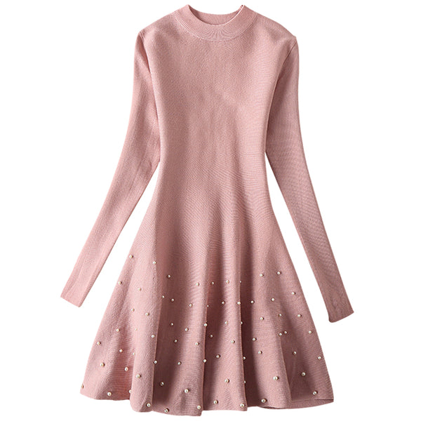 Sweet Beading Knitted Sweater Dress