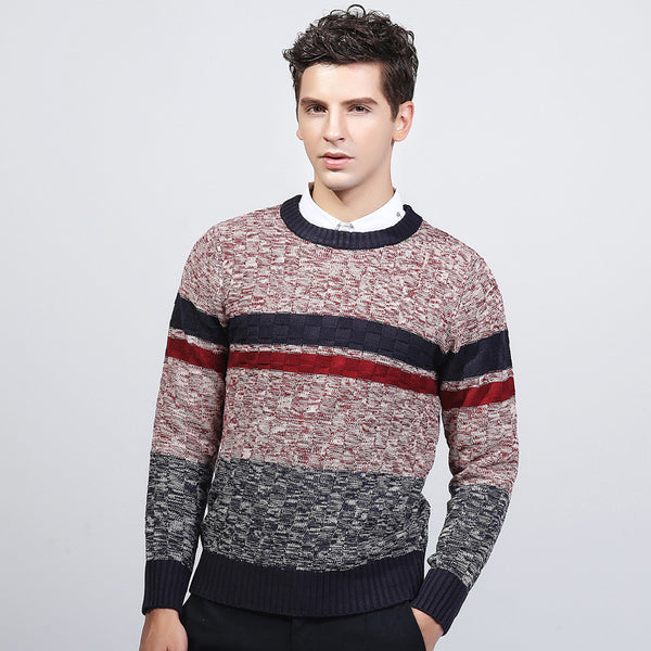 Red Knitted Striped  Pullover